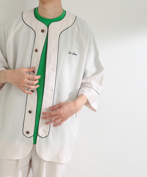 SENSE OF PLACE by URBAN RESEARCH(センスオブプレイスバイアーバンリサーチ)の「『セットアップ対応』リネンライクベースボールシャツ(5分袖)(シャツ/ブラウス・メンズ・アイボリー/チャコールグレー/グリーン・MEDIUM/LARGE)」の5枚目の写真