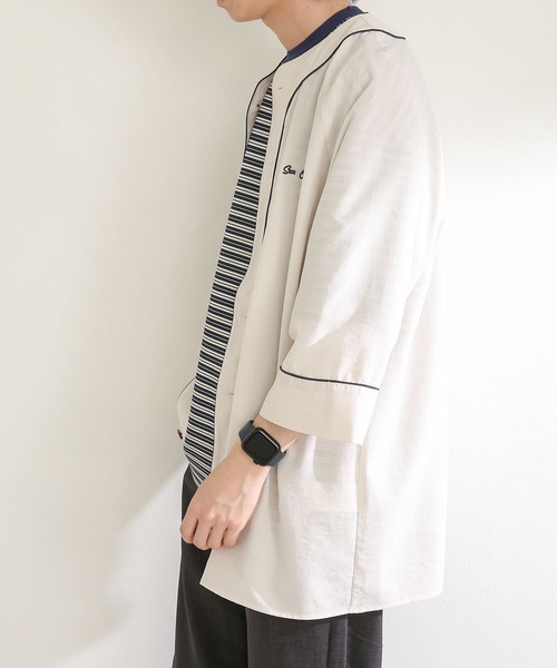 SENSE OF PLACE by URBAN RESEARCH(センスオブプレイスバイアーバンリサーチ)の「『セットアップ対応』リネンライクベースボールシャツ(5分袖)(シャツ/ブラウス・メンズ・アイボリー/チャコールグレー/グリーン・MEDIUM/LARGE)」の8枚目の写真