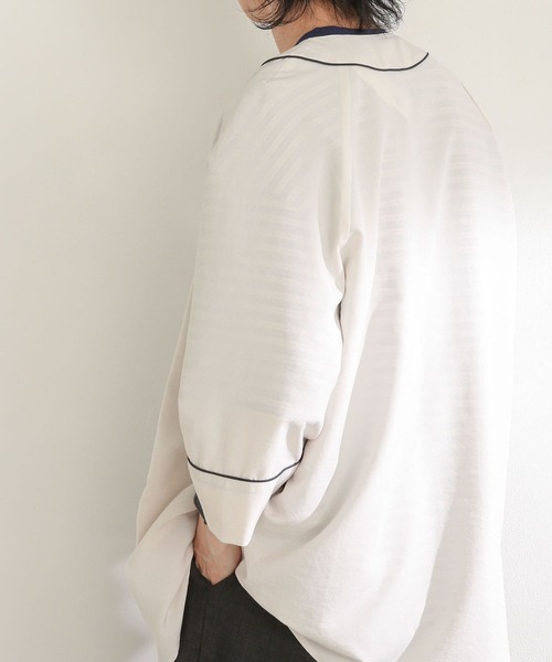 SENSE OF PLACE by URBAN RESEARCH(センスオブプレイスバイアーバンリサーチ)の「『セットアップ対応』リネンライクベースボールシャツ(5分袖)(シャツ/ブラウス・メンズ・アイボリー/チャコールグレー/グリーン・MEDIUM/LARGE)」の9枚目の写真