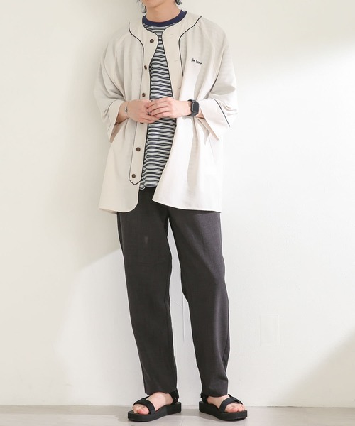 SENSE OF PLACE by URBAN RESEARCH(センスオブプレイスバイアーバンリサーチ)の「『セットアップ対応』リネンライクベースボールシャツ(5分袖)(シャツ/ブラウス・メンズ・アイボリー/チャコールグレー/グリーン・MEDIUM/LARGE)」の12枚目の写真