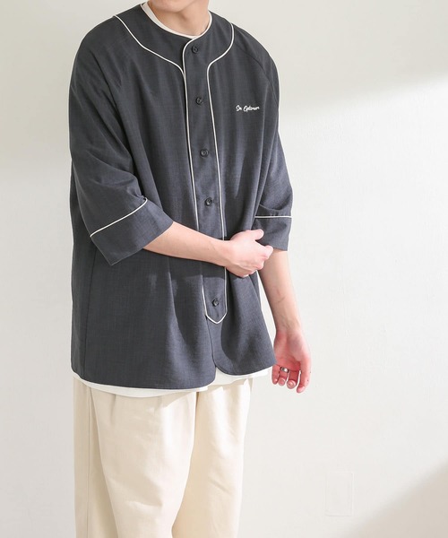 SENSE OF PLACE by URBAN RESEARCH(センスオブプレイスバイアーバンリサーチ)の「『セットアップ対応』リネンライクベースボールシャツ(5分袖)(シャツ/ブラウス・メンズ・アイボリー/チャコールグレー/グリーン・MEDIUM/LARGE)」の14枚目の写真