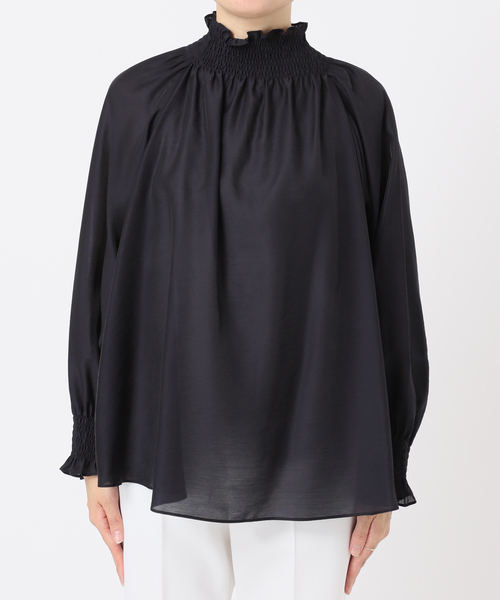 土日限定値下げ【未使用】NOBLE ノーブル　シャーリングオーガンジーブラウス黒 Noble（ノーブル）の「シャーリングオーガンジーブラウス