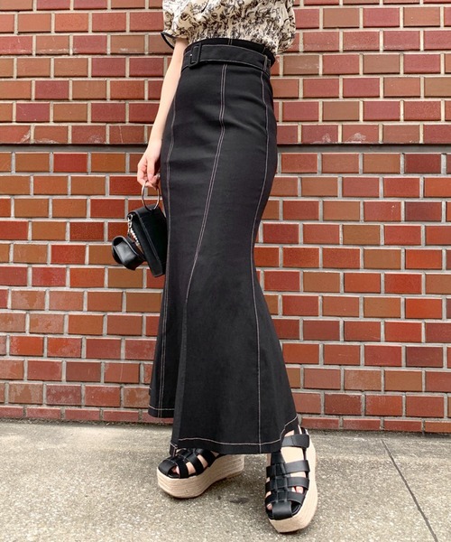 OLIVE des OLIVE（オリーブデオリーブ）の「ベルト付きスリットマーメイドスカート（スカート・レディース・ブラウン/ピンク/オフホワイト/ブラック・FREE）」の19枚目の写真