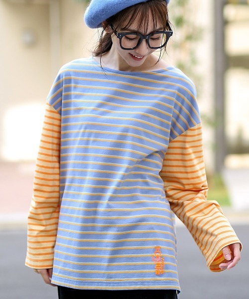 チチカカ(チチカカ)の「ボーダーTシャツ(Tシャツ/カットソー・レディース・ライトグレー/ライトブルー/ブルー・FREE)」の1枚目の写真