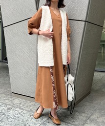 ランタンスリーブ花柄はぎワンピース