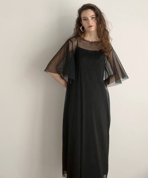 MIELI INVARIANT(ミエリインヴァリアント)の「Sheer Mix Layer Dress(ワンピース・レディース・ブラック/モカ・FREE)」の5枚目の写真