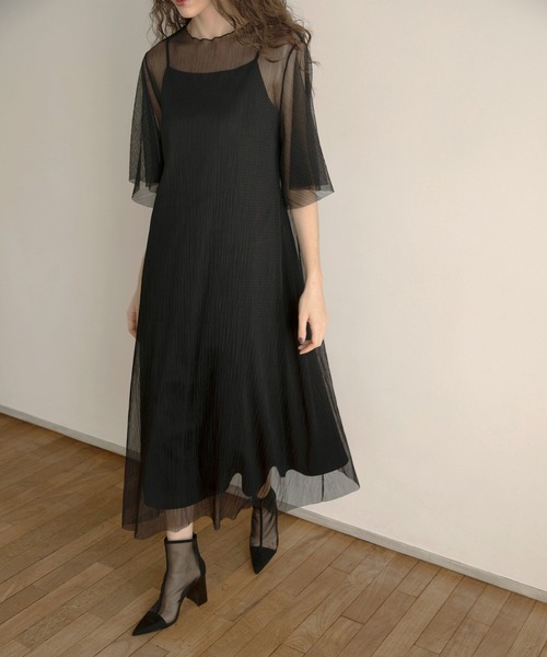 MIELI INVARIANT(ミエリインヴァリアント)の「Sheer Mix Layer Dress(ワンピース・レディース・ブラック/モカ・FREE)」の7枚目の写真