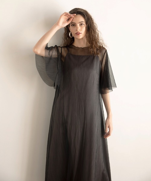 MIELI INVARIANT(ミエリインヴァリアント)の「Sheer Mix Layer Dress(ワンピース・レディース・ブラック/モカ・FREE)」の14枚目の写真