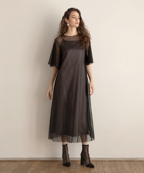 MIELI INVARIANT(ミエリインヴァリアント)の「Sheer Mix Layer Dress(ワンピース・レディース・ブラック/モカ・FREE)」の15枚目の写真