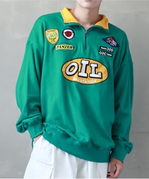 【ビッグシルエット】レーシングロゴワッペン ハーフジップスウェット