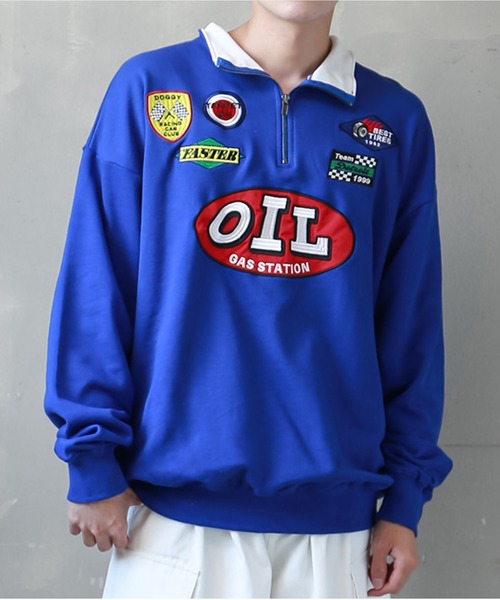 SPINNS（スピンズ）の「【ビッグシルエット】レーシングロゴワッペン ハーフジップスウェット（スウェット・メンズ・アッシュグレー/ブラック/レッド/グリーン系その他/ロイヤルブルー・ONESIZE）」の4枚目の写真