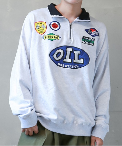 SPINNS（スピンズ）の「【ビッグシルエット】レーシングロゴワッペン ハーフジップスウェット（スウェット・メンズ・アッシュグレー/ブラック/レッド/グリーン系その他/ロイヤルブルー・ONESIZE）」の3枚目の写真