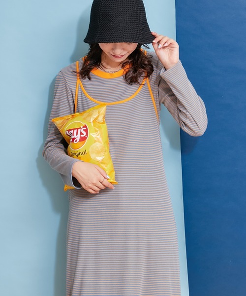 HELLO.SANFRANCISCO(ハローサンフランシスコ)の「【HELLO.SANFRANCISCO】ロンTEE付きボーダーキャミワンピ(ワンピース・レディース・レッド/オレンジ/ブルー/グリーン・ONE SIZE)」の2枚目の写真