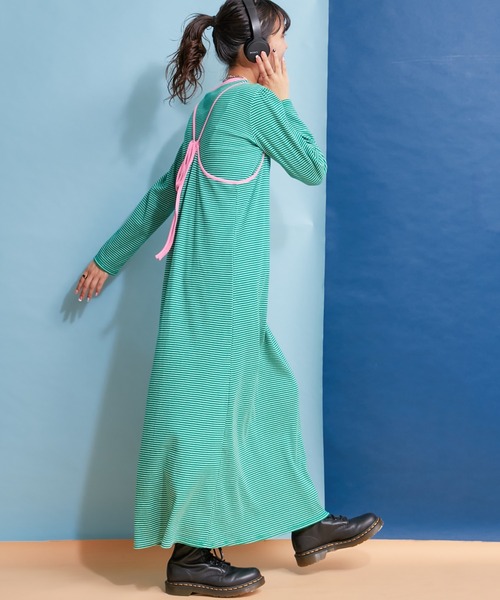 HELLO.SANFRANCISCO(ハローサンフランシスコ)の「【HELLO.SANFRANCISCO】ロンTEE付きボーダーキャミワンピ(ワンピース・レディース・レッド/オレンジ/ブルー/グリーン・ONE SIZE)」の18枚目の写真