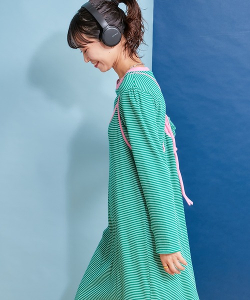 HELLO.SANFRANCISCO(ハローサンフランシスコ)の「【HELLO.SANFRANCISCO】ロンTEE付きボーダーキャミワンピ(ワンピース・レディース・レッド/オレンジ/ブルー/グリーン・ONE SIZE)」の10枚目の写真