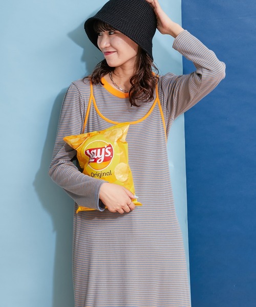 HELLO.SANFRANCISCO(ハローサンフランシスコ)の「【HELLO.SANFRANCISCO】ロンTEE付きボーダーキャミワンピ(ワンピース・レディース・レッド/オレンジ/ブルー/グリーン・ONE SIZE)」の12枚目の写真