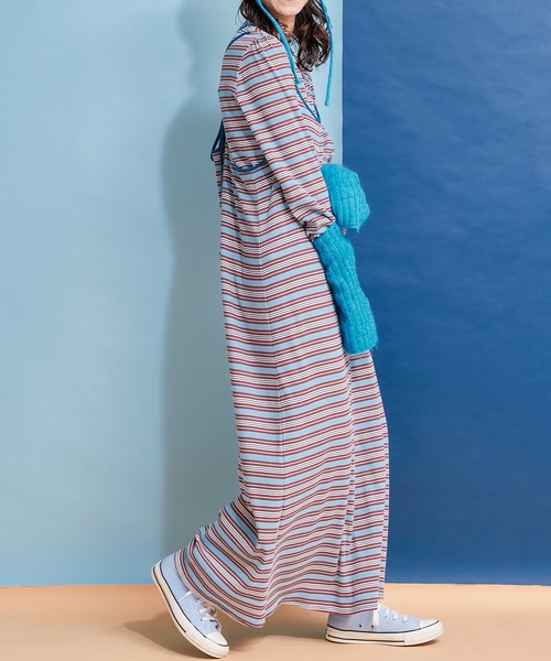 HELLO.SANFRANCISCO(ハローサンフランシスコ)の「【HELLO.SANFRANCISCO】ロンTEE付きボーダーキャミワンピ(ワンピース・レディース・レッド/オレンジ/ブルー/グリーン・ONE SIZE)」の22枚目の写真