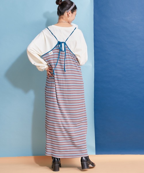 HELLO.SANFRANCISCO(ハローサンフランシスコ)の「【HELLO.SANFRANCISCO】ロンTEE付きボーダーキャミワンピ(ワンピース・レディース・レッド/オレンジ/ブルー/グリーン・ONE SIZE)」の14枚目の写真