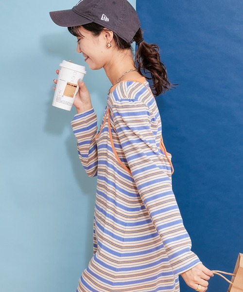 HELLO.SANFRANCISCO(ハローサンフランシスコ)の「【HELLO.SANFRANCISCO】ロンTEE付きボーダーキャミワンピ(ワンピース・レディース・レッド/オレンジ/ブルー/グリーン・ONE SIZE)」の15枚目の写真
