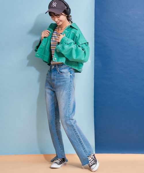 HELLO.SANFRANCISCO(ハローサンフランシスコ)の「【HELLO.SANFRANCISCO】ロンTEE付きボーダーキャミワンピ(ワンピース・レディース・レッド/オレンジ/ブルー/グリーン・ONE SIZE)」の6枚目の写真