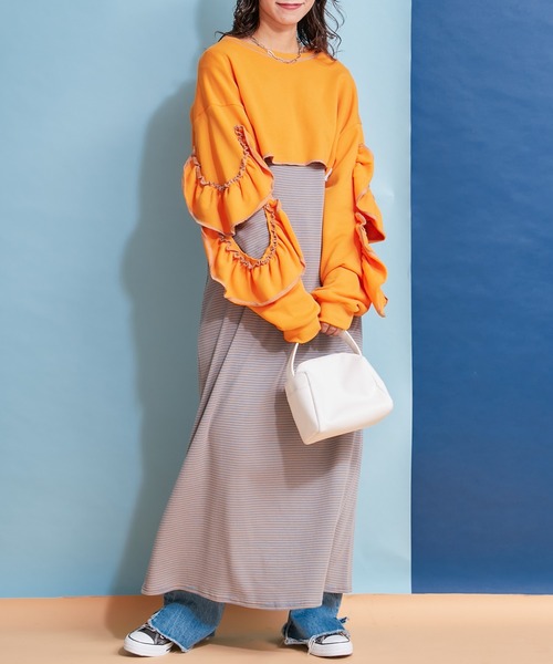 HELLO.SANFRANCISCO(ハローサンフランシスコ)の「【HELLO.SANFRANCISCO】ロンTEE付きボーダーキャミワンピ(ワンピース・レディース・レッド/オレンジ/ブルー/グリーン・ONE SIZE)」の21枚目の写真