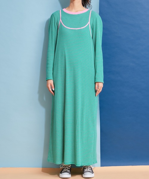 HELLO.SANFRANCISCO(ハローサンフランシスコ)の「【HELLO.SANFRANCISCO】ロンTEE付きボーダーキャミワンピ(ワンピース・レディース・レッド/オレンジ/ブルー/グリーン・ONE SIZE)」の16枚目の写真