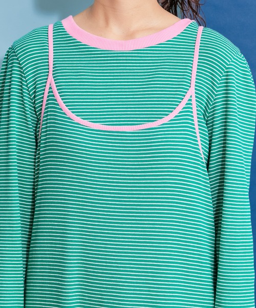 HELLO.SANFRANCISCO(ハローサンフランシスコ)の「【HELLO.SANFRANCISCO】ロンTEE付きボーダーキャミワンピ(ワンピース・レディース・レッド/オレンジ/ブルー/グリーン・ONE SIZE)」の7枚目の写真