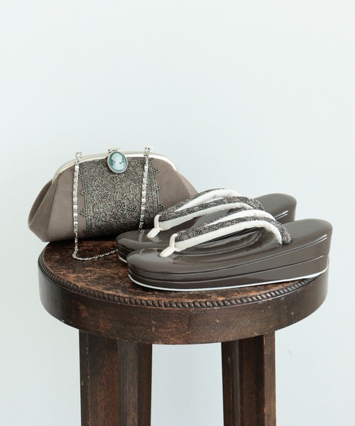 平和屋着物○長襦袢 袷 変わり格子草花地紋 暈し染め 半衿刺繍 正絹