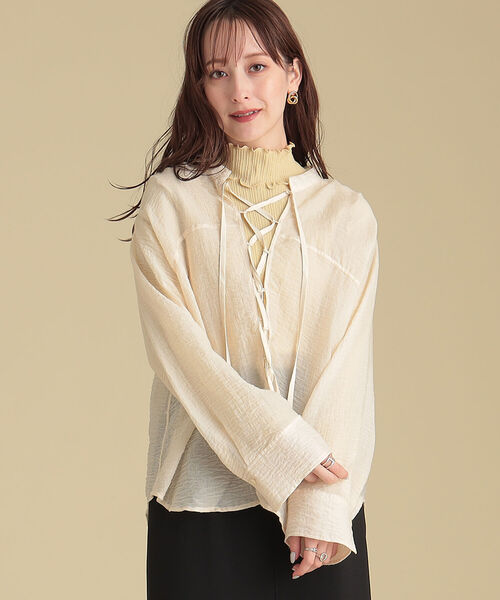 Ray BEAMS（レイビームス）の「Ray BEAMS / ワッシャー レースアップ ブラウス（シャツ/ブラウス・レディース・ブラック/ホワイト系その他6・ONE SIZE）」の10枚目の写真