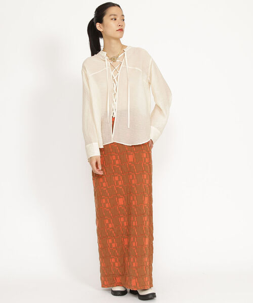 Ray BEAMS（レイビームス）の「Ray BEAMS / ワッシャー レースアップ ブラウス（シャツ/ブラウス・レディース・ブラック/ホワイト系その他6・ONE SIZE）」の20枚目の写真