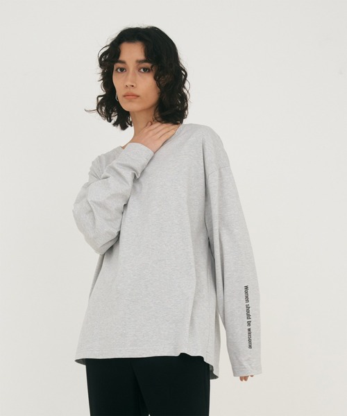 OUTERSUNSET（アウターサンセット）の「message long t-shirt（Tシャツ/カットソー・レディース・グレー/ホワイト・FREE）」の2枚目の写真