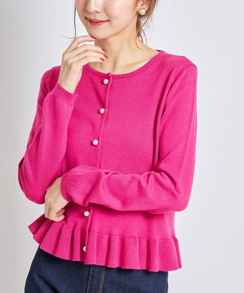 tocco closet(トッコ クローゼット)の「パールボタン裾フリルニットカーディガン(カーディガン/ボレロ・レディース・ブラック/オフホワイト/グリーン/ピンク系その他/グレイッシュブルー/ミント/ピンク系その他2/サックスブルー・M)」の7枚目の写真