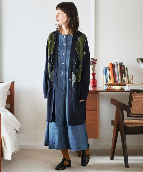 Sunny clouds（サニークラウズ）の「サニークラウズ　アーガイル柄のカーディガン〈レディース〉（カーディガン/ボレロ・レディース・ネイビー・MEDIUM/X-LARGE/LARGE）」の3枚目の写真