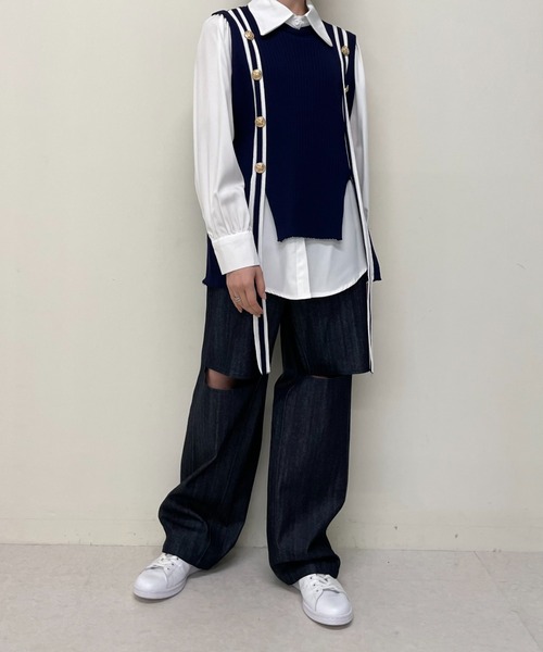 DOLLUPOOPS(ドールアップウップス)の「ライン配色ベスト×シャツ(Tシャツ/カットソー・レディース・ブラック/グリーン/ネイビー・38)」の19枚目の写真
