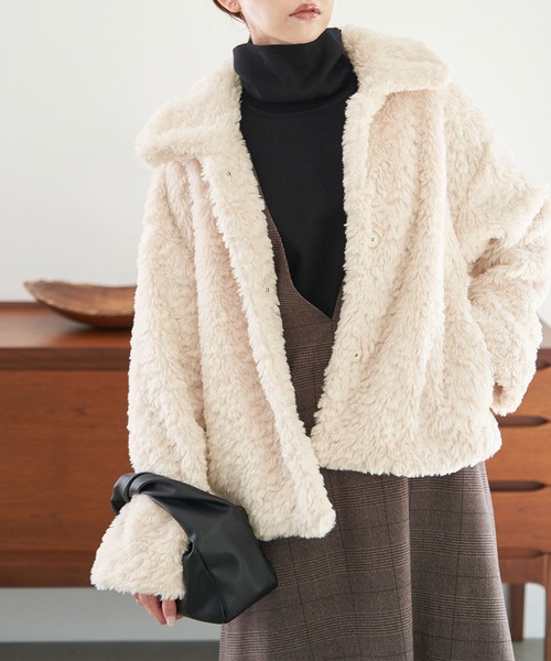 ROPE' PICNIC（ロペピクニック）の「ジャージーボンディングフェイクファーブルゾン（ブルゾン・レディース・キナリ/ダークブラウン・38）」の2枚目の写真