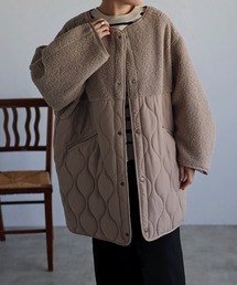 マットタフタ×ボア切替 キルティング ミドルコート