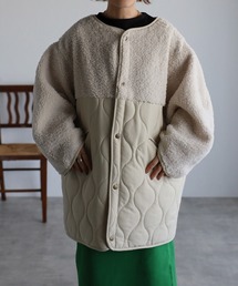 マットタフタ×ボア切替 キルティング ミドルコート