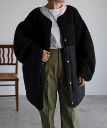 r. | マットタフタ×ボア切替 キルティング ミドルコート(ノーカラーコート)