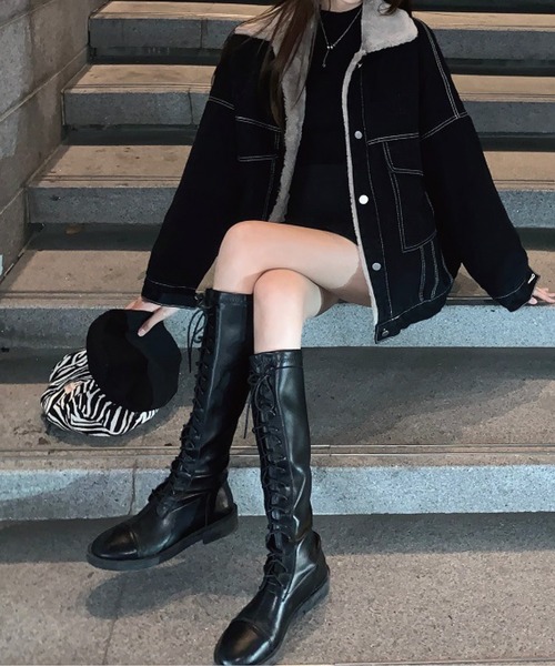 meJane（ミージェーン）の「ボア切替BIGシルエットブラックデニムジャケット（デニムジャケット・レディース・ブラック・FREE）」の8枚目の写真