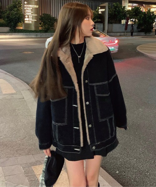 meJane（ミージェーン）の「ボア切替BIGシルエットブラックデニムジャケット（デニムジャケット・レディース・ブラック・FREE）」の5枚目の写真