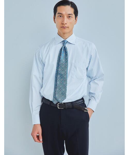 green label relaxing(グリーンレーベルリラクシング)の「コットン ストライプ スタンダード ワイドカラー ドレスシャツ -イージーアイロン-(ビジネスシャツ・メンズ・ライトブルー/ダークグリーン・39cm/40cm/42cm/43cm/38cm/37cm/41cm)」の1枚目の写真
