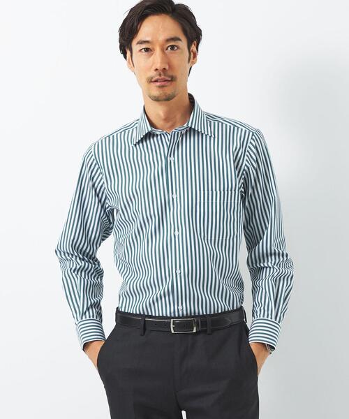 green label relaxing(グリーンレーベルリラクシング)の「コットン ストライプ スタンダード ワイドカラー ドレスシャツ -イージーアイロン-(ビジネスシャツ・メンズ・ライトブルー/ダークグリーン・39cm/40cm/42cm/43cm/38cm/37cm/41cm)」の3枚目の写真