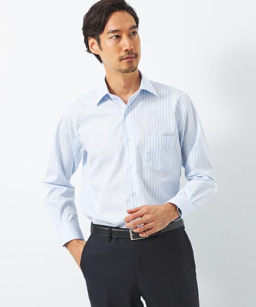 green label relaxing(グリーンレーベルリラクシング)の「コットン ストライプ スタンダード ワイドカラー ドレスシャツ -イージーアイロン-(ビジネスシャツ・メンズ・ライトブルー/ダークグリーン・39cm/40cm/42cm/43cm/38cm/37cm/41cm)」の4枚目の写真