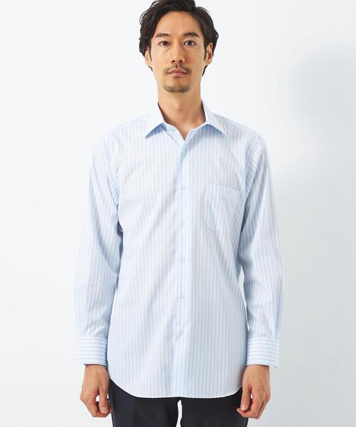 green label relaxing(グリーンレーベルリラクシング)の「コットン ストライプ スタンダード ワイドカラー ドレスシャツ -イージーアイロン-(ビジネスシャツ・メンズ・ライトブルー/ダークグリーン・39cm/40cm/42cm/43cm/38cm/37cm/41cm)」の5枚目の写真