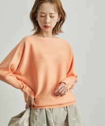 【WEB限定カラー:グリーン,ネイビー】マシュマロタッチ袖パールドルマンニット
