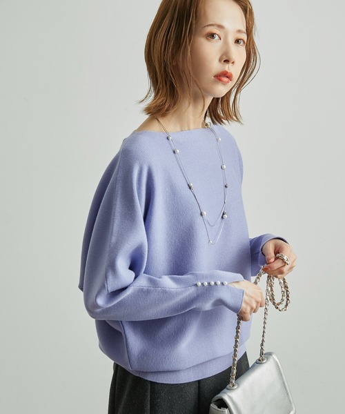 ROPE' PICNIC（ロペピクニック）の「【WEB限定カラー:グリーン,ネイビー】マシュマロタッチ袖パールドルマンニット（ニット/セーター・レディース・ネイビー/グリーン系その他/ブラック/オフホワイト/ブルー/クリーム/オレンジ系その他/ベージュ系その他・38/40）」の7枚目の写真