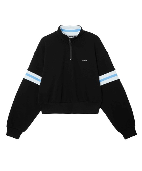 X-girl(エックスガール)の「STRIPED SLEEVE SHORT ANORAK(スウェット・レディース・ネイビー/ブラック/ホワイト・S/M)」の4枚目の写真