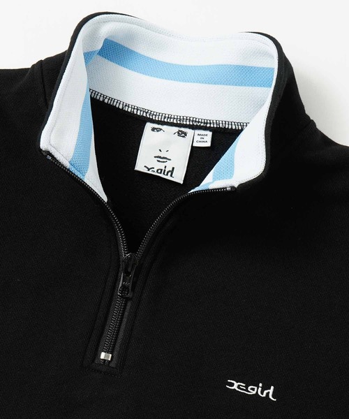 X-girl(エックスガール)の「STRIPED SLEEVE SHORT ANORAK(スウェット・レディース・ネイビー/ブラック/ホワイト・S/M)」の6枚目の写真