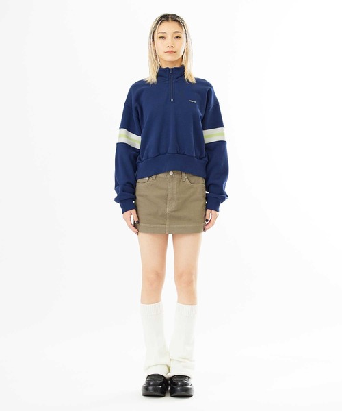 X-girl(エックスガール)の「STRIPED SLEEVE SHORT ANORAK(スウェット・レディース・ネイビー/ブラック/ホワイト・S/M)」の14枚目の写真