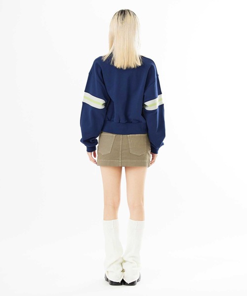 X-girl(エックスガール)の「STRIPED SLEEVE SHORT ANORAK(スウェット・レディース・ネイビー/ブラック/ホワイト・S/M)」の16枚目の写真